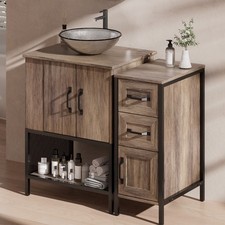 36'' Modern Bathroom Vanity w/Glass Sink Storage Iron Wood Cabinet Drawer Modern