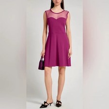 Red Valentino Sleeveless Fit & Flare Dress w Tulle Illusion Bodice Fuschia Sz S