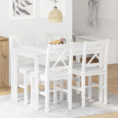 Esstisch Set weiß Kiefernholz 108x65x73cm lackiert 5-teilig modern mit 4 Stühlen
