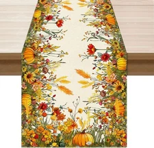 XCHI Fall Color Wild Flowers Pumpkin Table Runner 13x72 Inch, Colored 