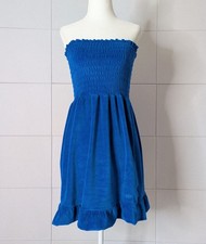 Juicy Couture Velour Tube Dress Smocked Bodice Ruffle Hem Bright Blue Y2K