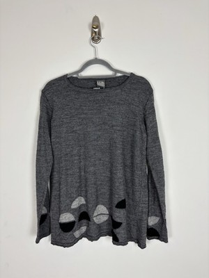 Lilith Alpaca Blend Crewneck Sweater Size XL Gray Black Geometric Long Sleeve