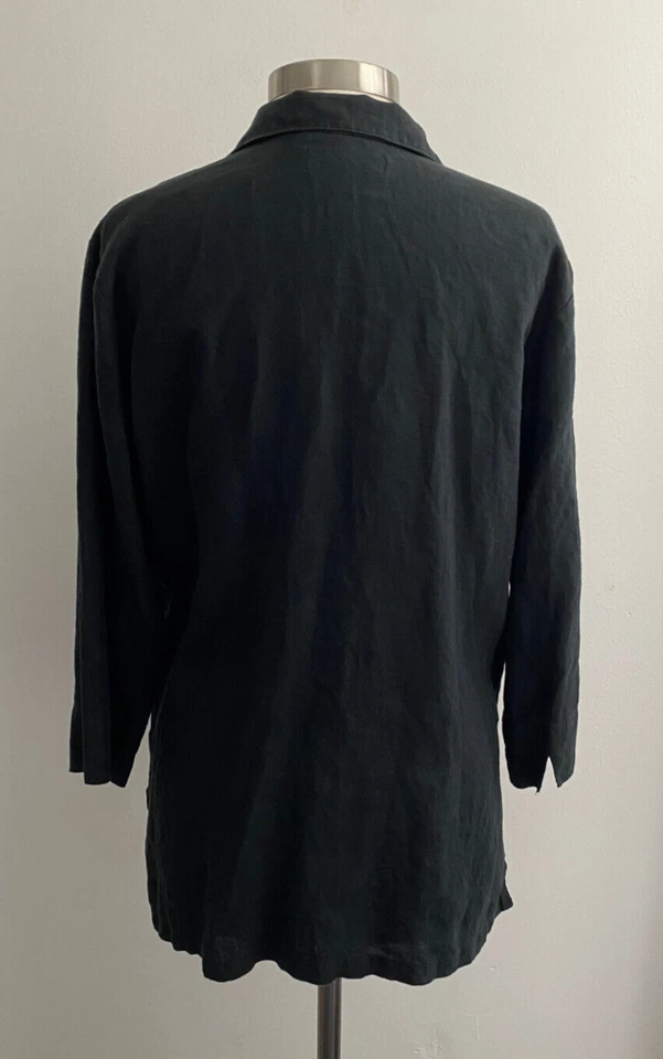 Top Jams World Negro Lino Botón Delantero Manga 3/4 Talla Grande Foto 3 de 4