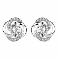Cubic Zirconia Micro Pave Rotary Flower Stud Earrings Sterling Silver Gift K26A