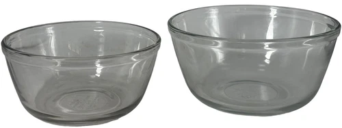 Set Of 2 ~ANCHOR OVENWARE~ Clear Glass Mixing Bowls. 1.5qt & 2.5qt. Made In USA.