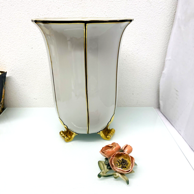 Metzler & Ortloff Art Deco Vase Kunstabteilung 23 x 17 cm weiß Weiß Gold