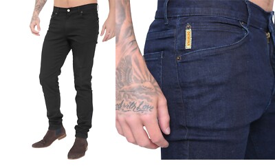 DeMina HERREN STRETCHJEANS GERADE BEIN 28 30 32 34 36 38 40 42 44 schwarz & Denim
