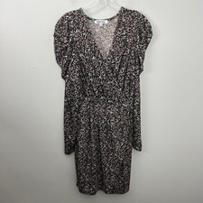 Mimi Chica Womens Faux Wrap Dress Puff Sleeves Medium