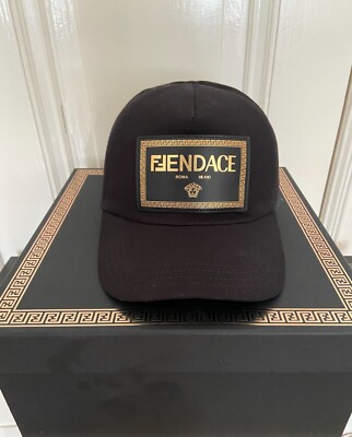 FENDACE (Fendi & Versace) Baseballkappe. Schwarz, für Damen und Herren, Neu!