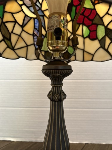 Tiffany Style Table Lamp Stained Glass Bird Grape Vintage H19” W12” NEW - Picture 8 of 11