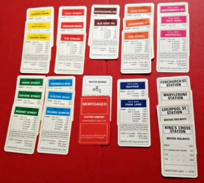 Full Set Vintage Round Crn Monopoly Title Deeds Property Cards