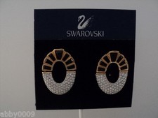 Signed Swan Swarovski Oval Pave & Black Crystal Earrings SALE