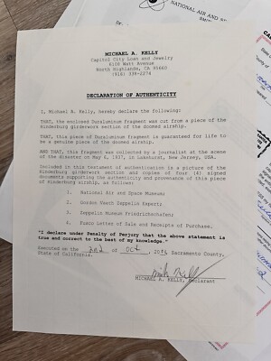 #3S DECLARATION OF AUTHENTICITY a piece of the Hinderburg girderwork section