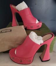 NEW GUCCI GG PLATFORM SLIDE SANDAL PINK LEATHER WMENS GUCCI 37 US 7, UK 4