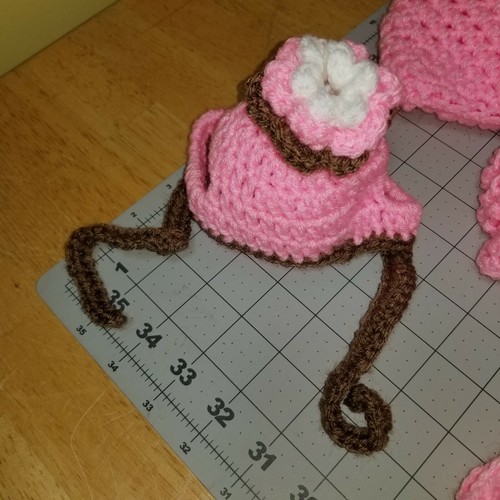 New Pink Hand Made Crochet Dog cat Hat with flower for Small Medium size dog cat - Picture 7 of 12