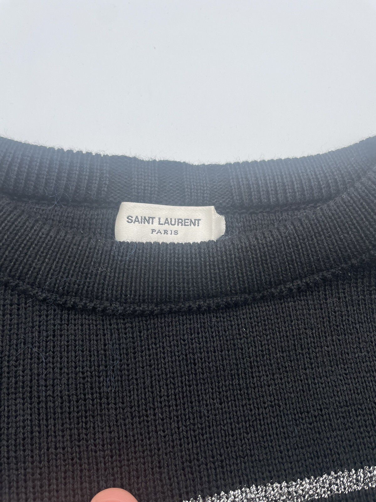MAGLIONE SAINT LAURENT NERO ARGENTO A RIGHE METALLICHE MISTO LANA PULLOVER NUOVO CON ETICHETTE