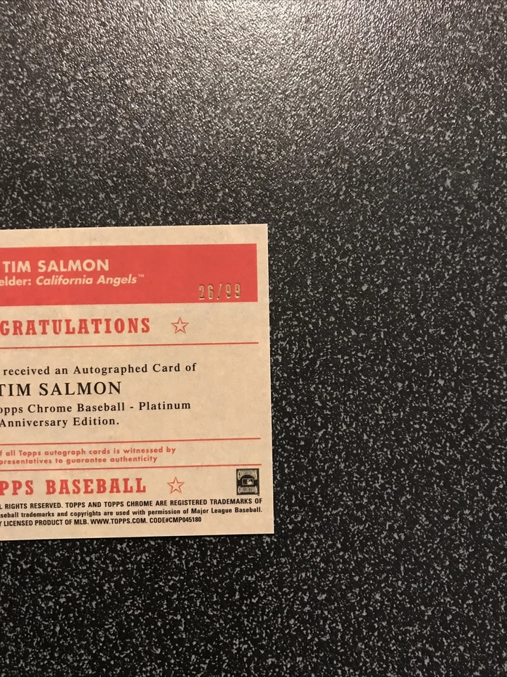 TIM SALMON 2021 Topps Chrome Platinum Anniversary BLUE PRISM AUTO REFR SN#26/99 - Image 2 of 3