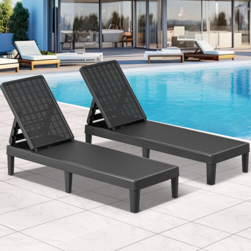 TAUS 2Pcs Outdoor Chaise Lounge Chairs Resin Poolside Patio Chair Waterproof - Picture 2 of 6