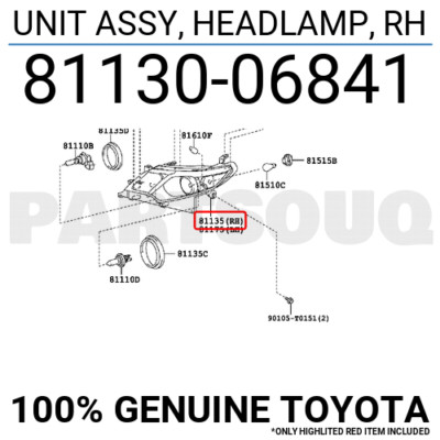 8113006841 Genuine Toyota UNIT ASSY, HEADLAMP, RH 81130-06841 | eBay