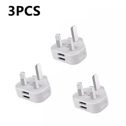 3 Pack 2 Port UK USB Wall Charger 3 Pin Plug Mains Adapter For Phones Tablets - Picture 10 of 10