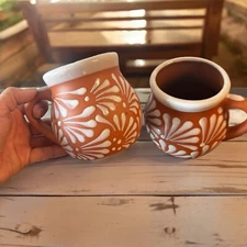 Set of 2 Mexican Pottery Mugs - 12oz Coffee, Tea - Hand-Painted Ceramic Designs