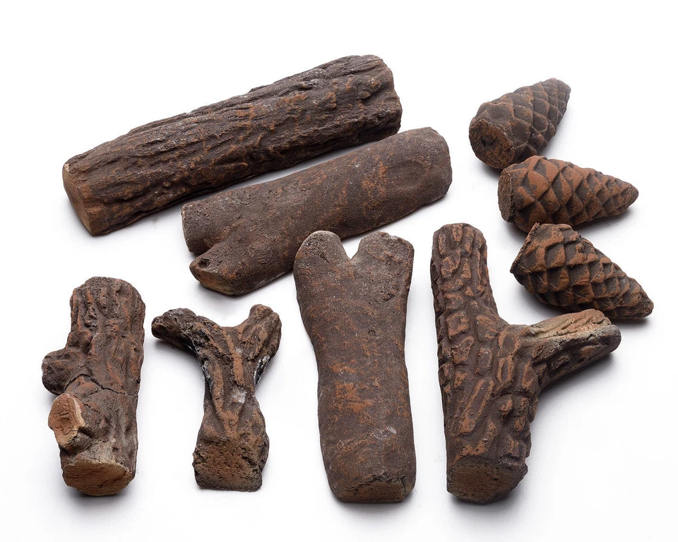 Juego de troncos de cerámica decorativos tipo madera de 9 piezas para chimeneas, estufas, chimenea de gas Foto 3 de 4