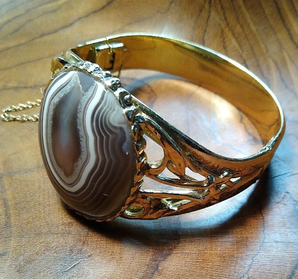 Brazalete Reciclado WHITING y DAVIS Placa de Oro (Nuevo Cabachón de Piedra) Cadena de Seguridad Foto 4 de 4