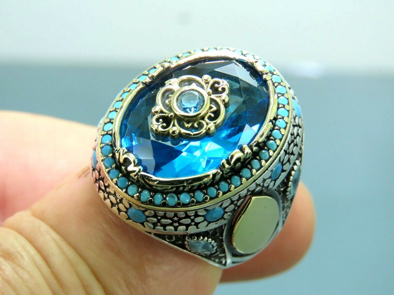 Turkish Handmade Jewelry 925 Sterling Silver Aquamarine Stone Men Ring Sz 11 Nowe wydanie, wysoka jakość