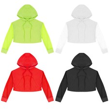 Kids Girls Jazz Dance Performance Costume Drawstring Hooded Crop Tops Outerwear