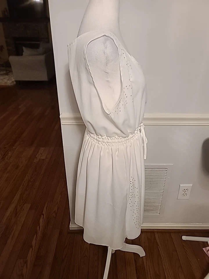 女式抽绳系带空心连衣裙加大码 2XL 白色 — 第 3/4 张图片