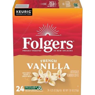 Folgers French Vanilla Artificially Flavored Coffee, Mild Roast, 24 Count Box