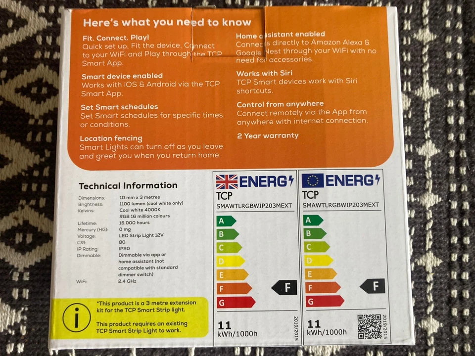 4 x TCP Smart Wi-Fi tape light RGB + cool white 3 metres (EXTENSION KIT) NEW - Image 2 of 4