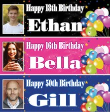2 Personalised birthday banner photo balloon adults kids party poster decoration