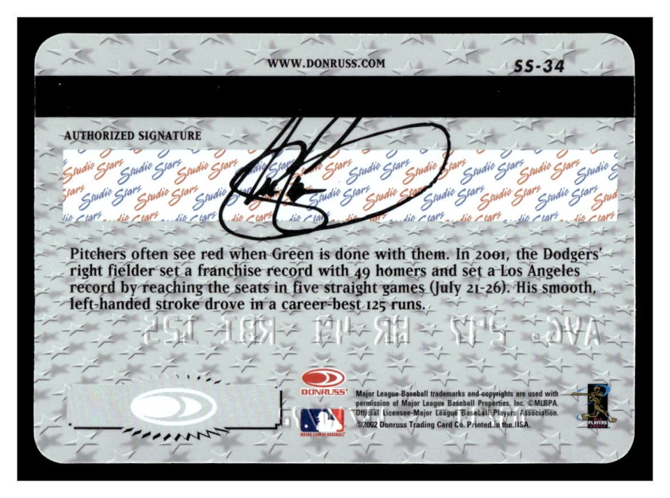 2002 Studio Stars #SS-34 Shawn Green - Los Angeles Dodgers - Image 2 of 2