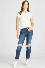 Vigoss Frankie Jeans Womens Size 26 Blue Slim Straight Dark Wash Distressed NEW