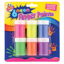 6 Pots Of Neon Finger Paints - Non Toxic Painting Children Crafts Poster Art