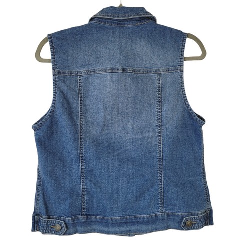 Artisan Ny Denim Jean Vest Sz Large Med Wash Chest Pockets Casual Everyday EUC - Picture 5 of 8