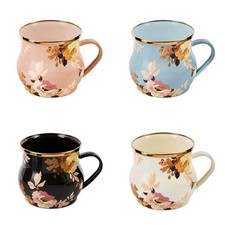 Brand New Mackenzie Childs Wild Rose Mix  Match Mugs, Set of 4