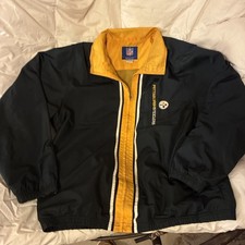 Vtg Reebok Pittsburgh Steelers Jacket Mens M NFL Full Zip Mock Neck Windbreaker