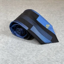 "LCN" Printed Neck Tie Blue 100% Silk Color Block Pattern