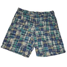 Vintage Y2K Madras Patchwork Relaxed Fit Plaid Cargo Shorts W/ Pockets Size 36