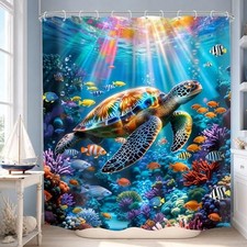 Sea Turtle Shower Curtain Ocean Beach Coastal 60"W x 72"L Pack of 1 A-blue