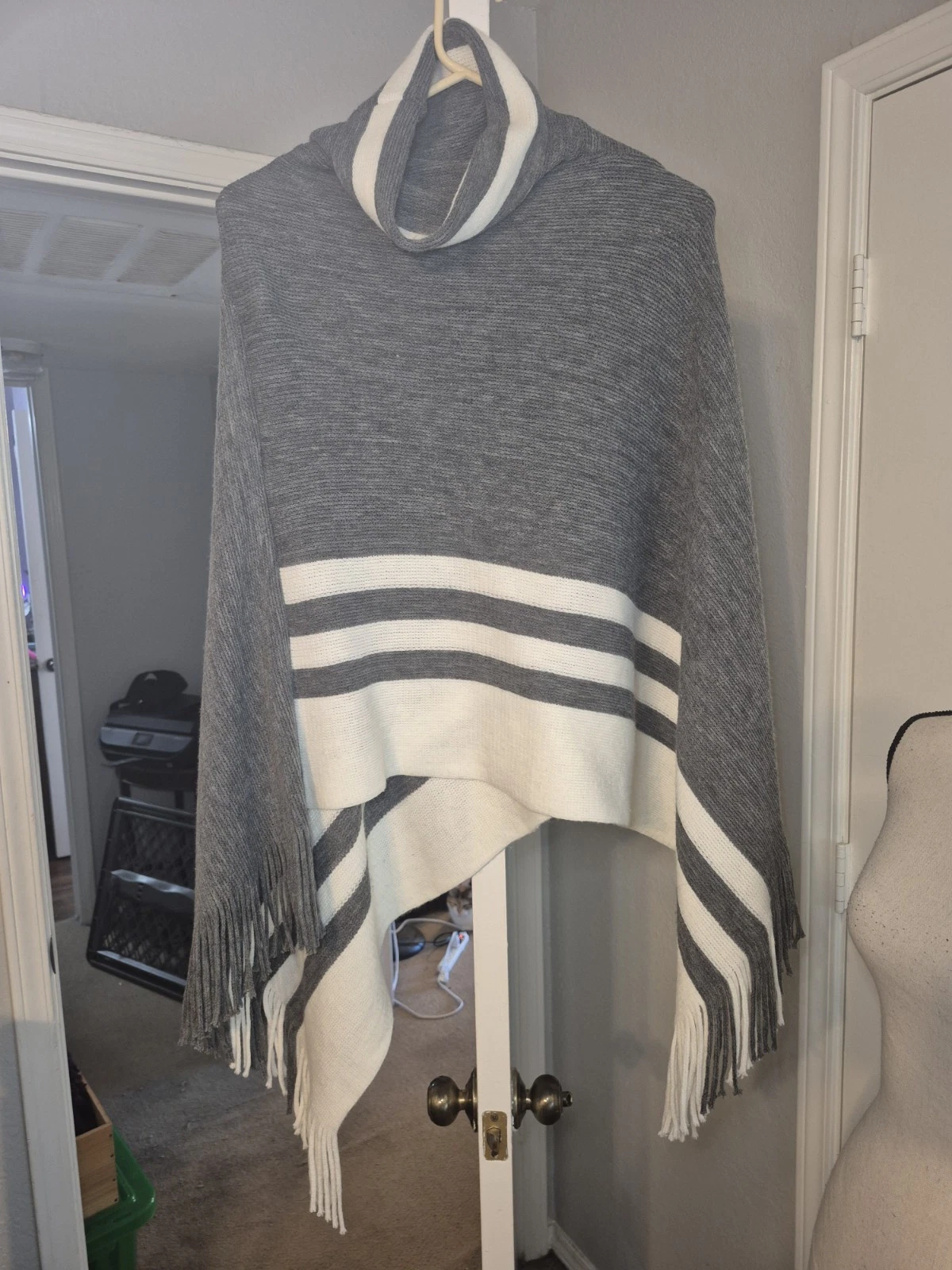 Gray and White Striped Poncho