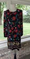 LOFT Women's Size S Long Sleeve Floral Swing DRESS Midi Jersey Stretch Casual