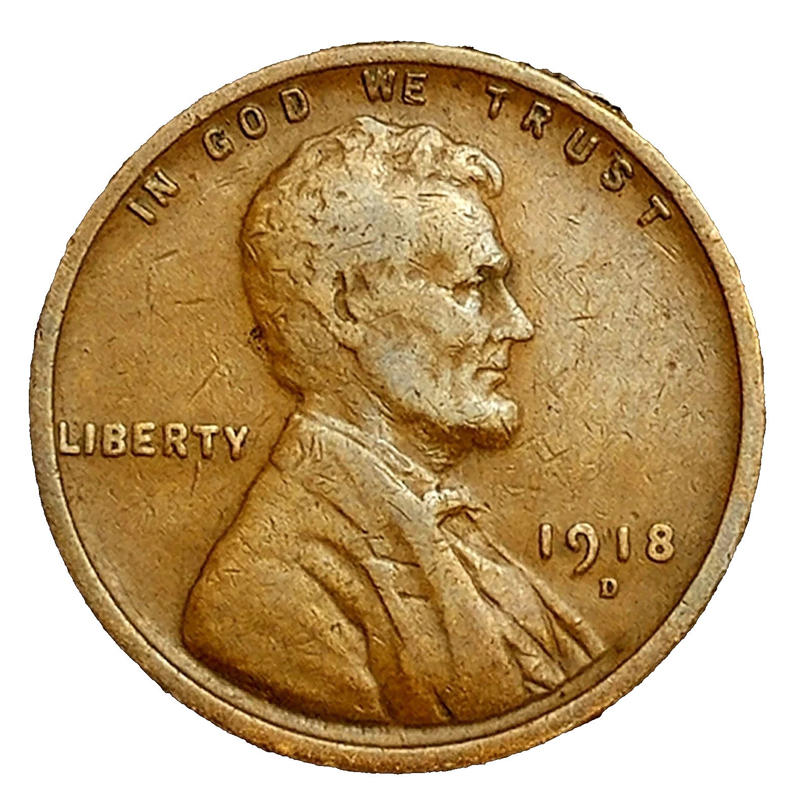 1918 D Lincoln Wheat Cent Good - Very Good (G-VG) Copper Average Circulated 1c