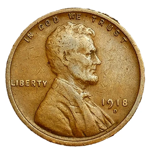 1918 D Lincoln Wheat Cent Good - Very Good (G-VG) Copper Average Circulated 1c