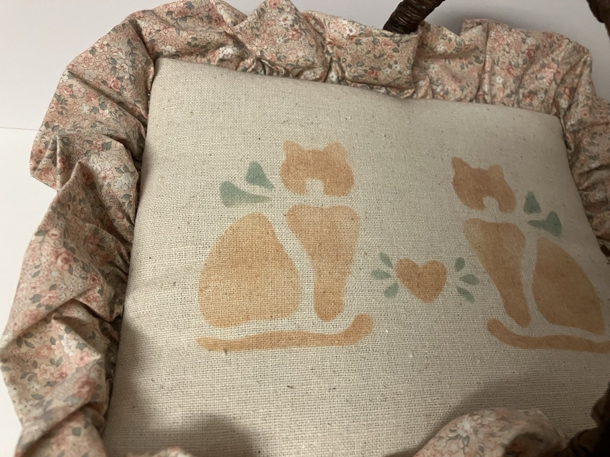 Vintage Wicker Basket Sewing Basket Decorative Cats Floral 10'' x