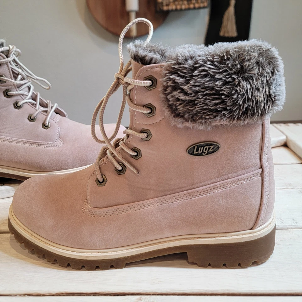 Lugz Empire Hi Faux-Fur Water Resistant Lace Up Boots sz 8 Soft Rose Pink Tan - Image 2 of 4