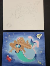 "LITTLE MERMAID" ~ Pre-Drawn 11x14 Stretched Canvas for Painting - Kids Template