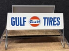 Vtg 1960s Gulf Service Station Tire Display Rack Sign Metal Complete 2 Signs